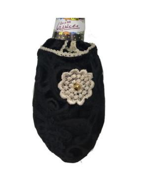 Chausson de voyage Flor noir dentelle créme