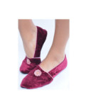 Chausson  Velours Wine Fleuri Anti dérapant Les Petits Caprices