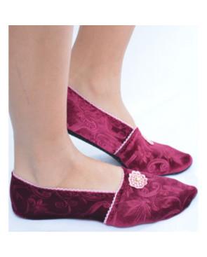 Chausson  Velours Wine Fleuri Anti dérapant Les Petits Caprices