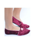 Chausson  Velours Wine Fleuri Anti dérapant Les Petits Caprices