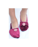 Chausson  Velours Wine Fleuri Anti dérapant Les Petits Caprices