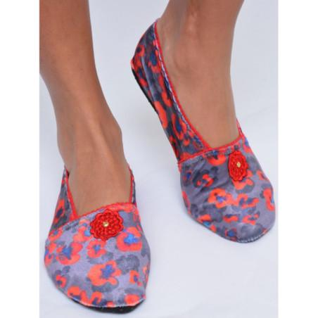 Chaussons-velours-imprimé-les-petits-caprices-papavero-red-face