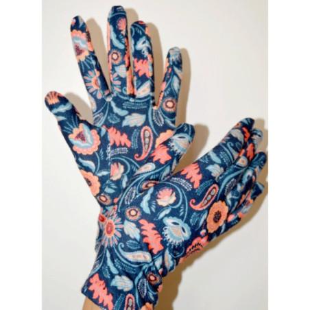 Gants Ixli fleurs de Lucinda Bleus motif Orange