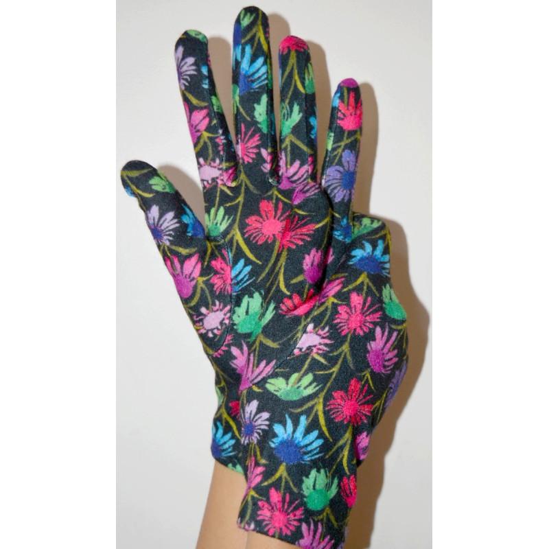 Gants Polaire imprimé Fleurs Ophélia Noir