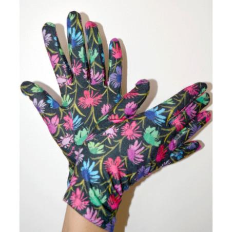 Gants Polaire imprimé Fleurs Ophélia Noir