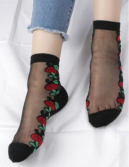 Chaussettes-Tranpareantes-Fleurs-rouges