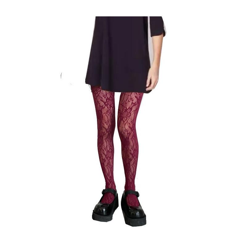 Collant resille dentelle Floral Bordeaux