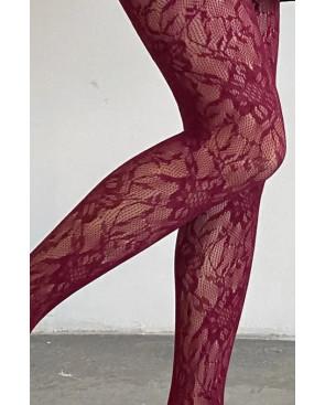 Collant resille dentelle Floral Bordeaux