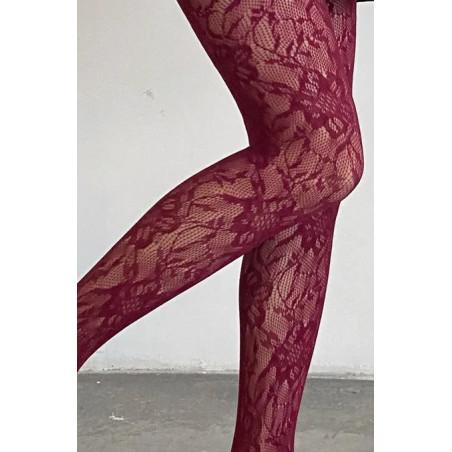 Collant resille dentelle Floral Bordeaux