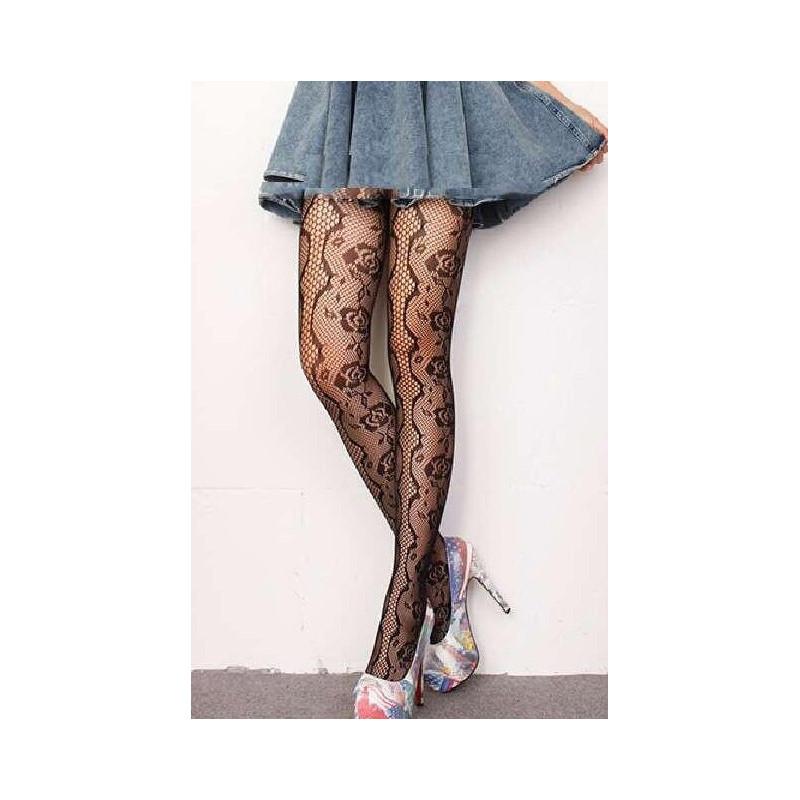 Collant Resille Fleuri Noir