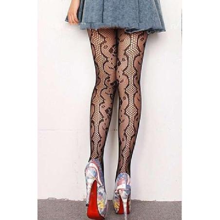 Collant Resille Fleuri Noir