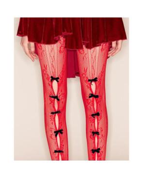 Collant Dentelle rouge à Rubans Noir