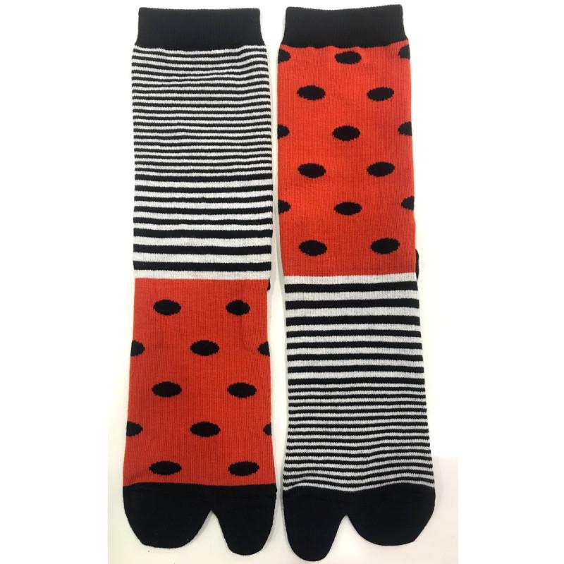 Chaussettes Tabis Berthe aux grands Pieds Pois et rayures Asymétrique
