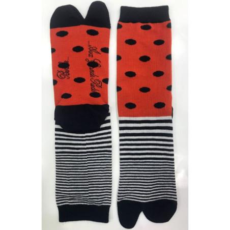 Chaussettes Tabis Berthe aux grands Pieds Pois et rayures Asymétrique