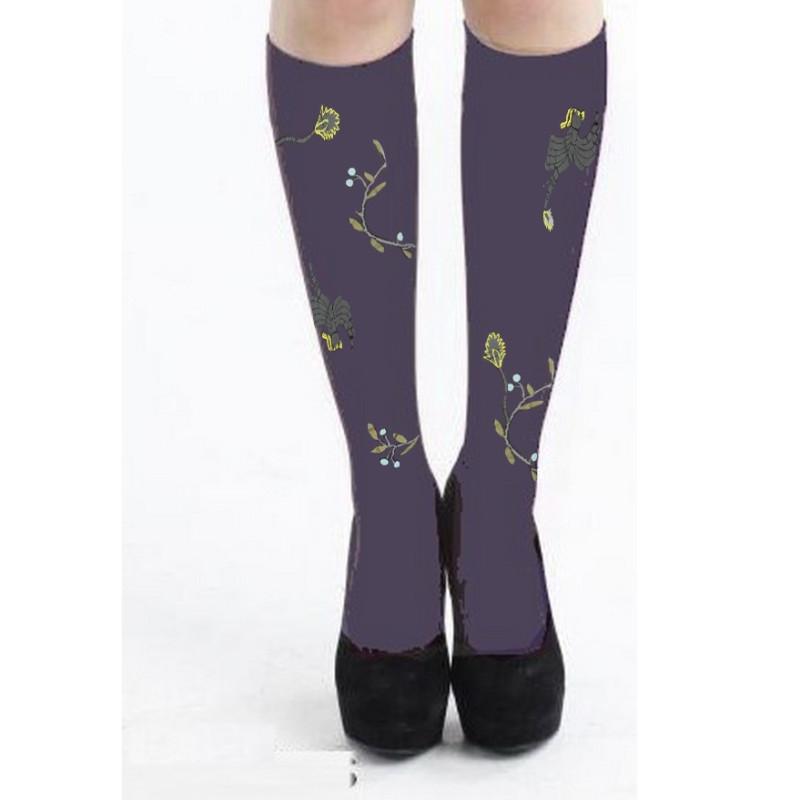 Mi bas Lycra prune Berthe aux gands Pieds Oiseaux Lyre