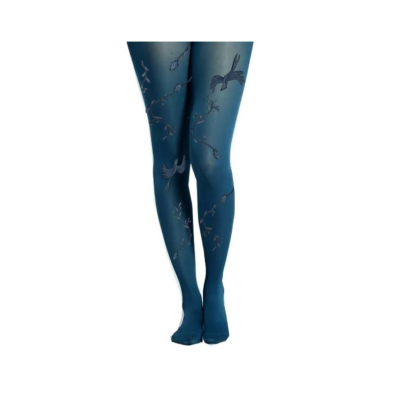 Collant Berthe Aux grands Pieds  Opaque Chiné Oiseaux cobalt