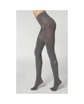 Collant-berthe-aux grands-pieds-cobalt-opaque-chiné-Kaki-oiseaux de feux-fleuri-