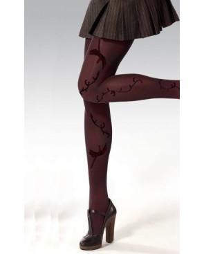 Collant-berthe-aux grands-pieds--opaque-chiné-rouge-oiseaux de feux-fleuri-prune