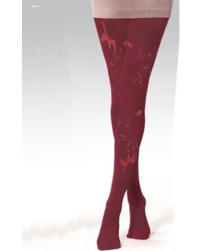 Collant-berthe-aux grands-pieds--opaque-chiné-rouge-oiseaux de feux-fleuri-
