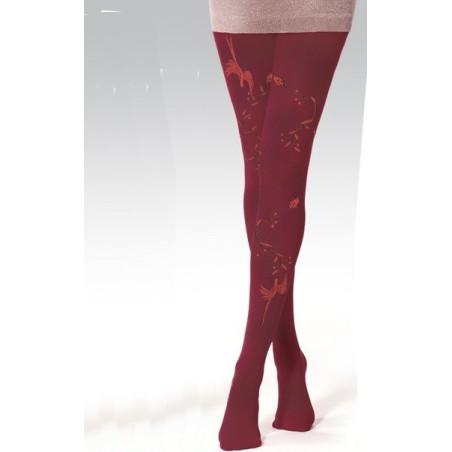 Collant-berthe-aux grands-pieds--opaque-chiné-rouge-oiseaux de feux-fleuri-