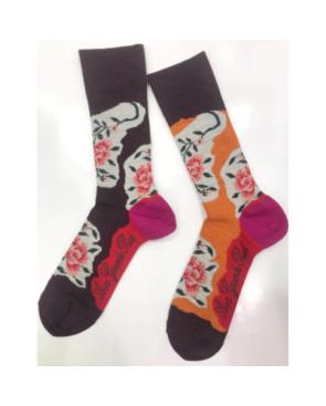  Chaussettes-Berthe-aux-grands-pieds-fleurs-de-choco-asymétrique-laine-et-coton-détail