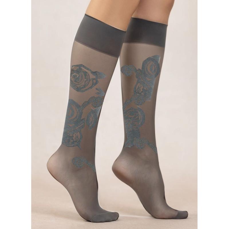 Mi bas Fin Rosace Fleuri Kaki Berthe aux grands Pieds