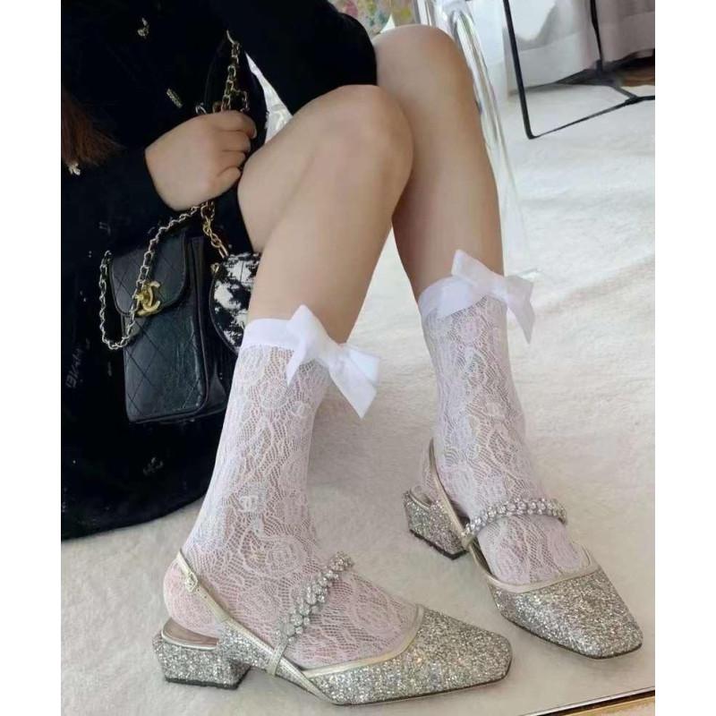 Chaussettes Dentelle à noeud de velours