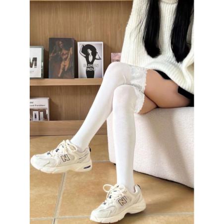 Chaussettes hautes coton et dentelle tendance
