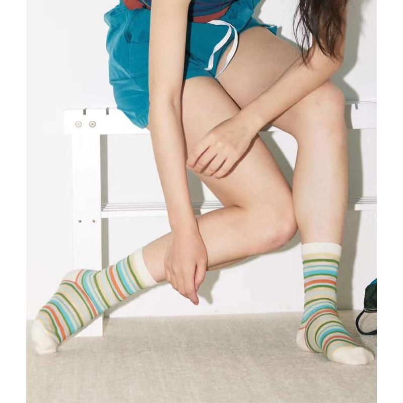 Chaussettes Multi rayures coton fines Corde