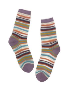 Chaussettes Multi rayures coton fines lilas