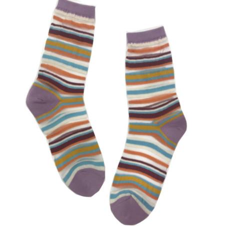 Chaussettes Multi rayures coton fines lilas