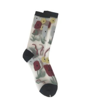 chaussettes-cristal--transparente-coton-LPC-bouquet-de-tulipes-de-couleurs-base-noir