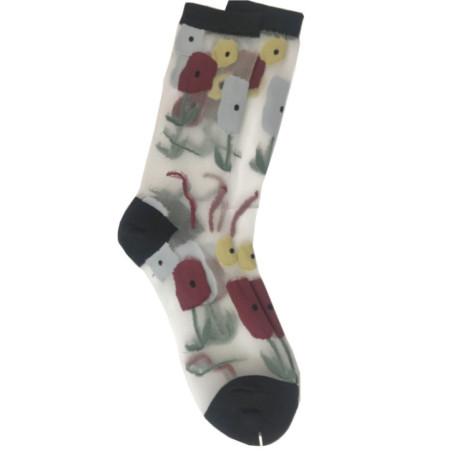 chaussettes-cristal--transparente-coton-LPC-bouquet-de-tulipes-de-couleurs-base-noir