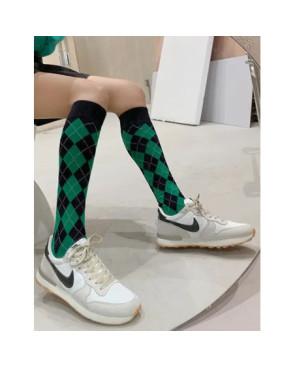 MI-BAS-coton-Argyle-noir-et-vert