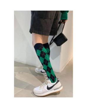  MI-BAS-coton-Argyle-noir-et-vert-profil