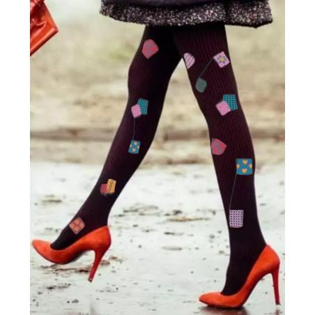 Collant-hiver-Cronert-coton-bio-noir-patchwork-rapiécé