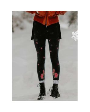 Collant-hiver-Cronert-coton-bio-noir-Bouquets-plumetis-roses