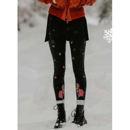 Collant-hiver-Cronert-coton-bio-noir-Bouquets-plumetis-roses