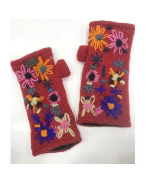 Mitaines Grosse Laine Fleurs tricotés Cronert