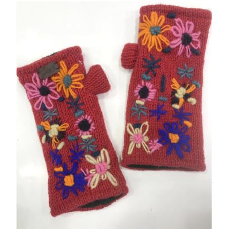 Mitaines Grosse Laine Fleurs tricotés Cronert