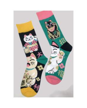 Chaussettes Ludique Chats Bouddhas asymétriques