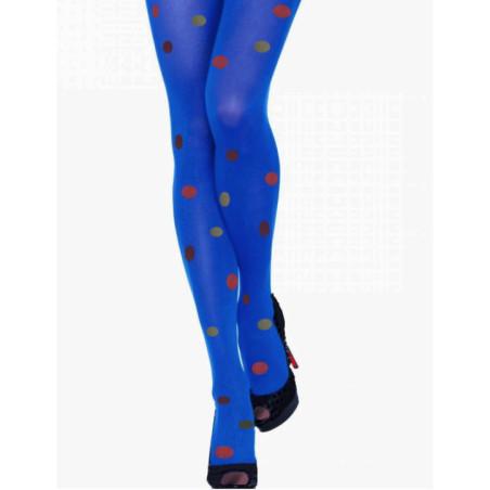 Collant-opaque-Bleu-dur-pois-de-couleurs-avant
