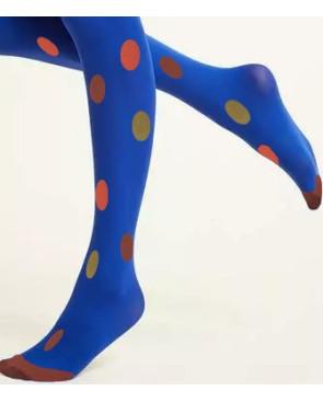 Mi-bas-opaque-bleu-klein-pois-de-couleurs-profil