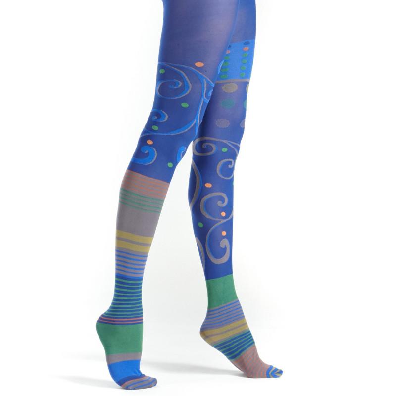 Collant Veloutes et rayures asymétrique Bleu