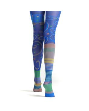 Collant Veloutes et rayures asymétrique Bleu