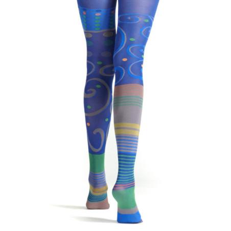 Collant Veloutes et rayures asymétrique Bleu