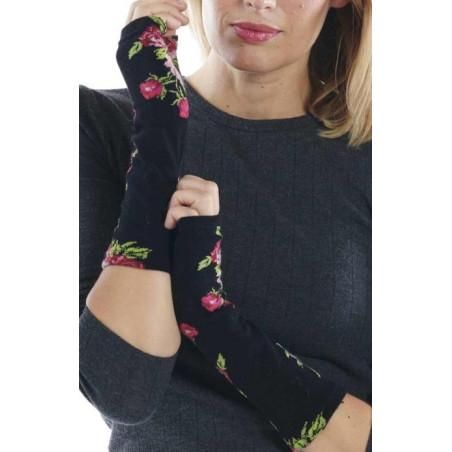 Mitaines Manchons noirs Bouquet de Roses Fil de Jour