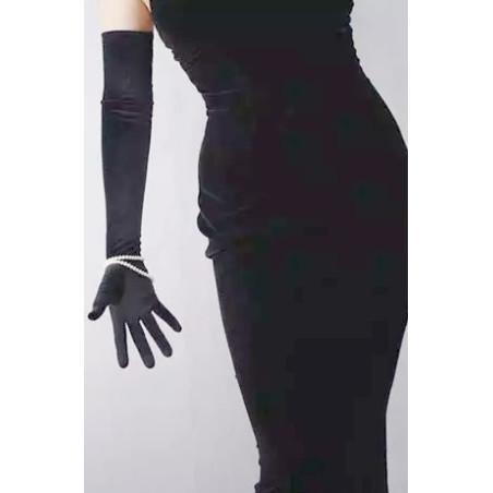 Gants longs velours noir chic