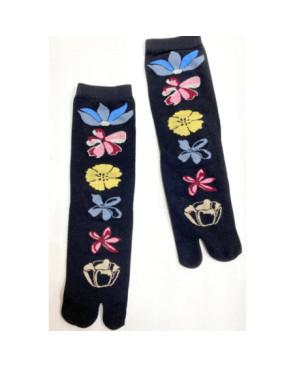 Chaussettes-Tabis-Coton-Collier-fleuri-noir