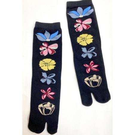 Chaussettes-Tabis-Coton-Collier-fleuri-noir